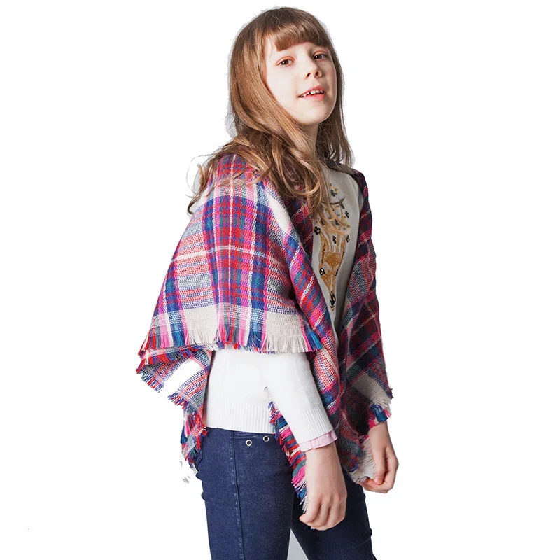 

Autumn and Winter New Imitation Cashmere Children's Colorful Plaid Square Scarf Women's Fashion Scarf Shawl Present