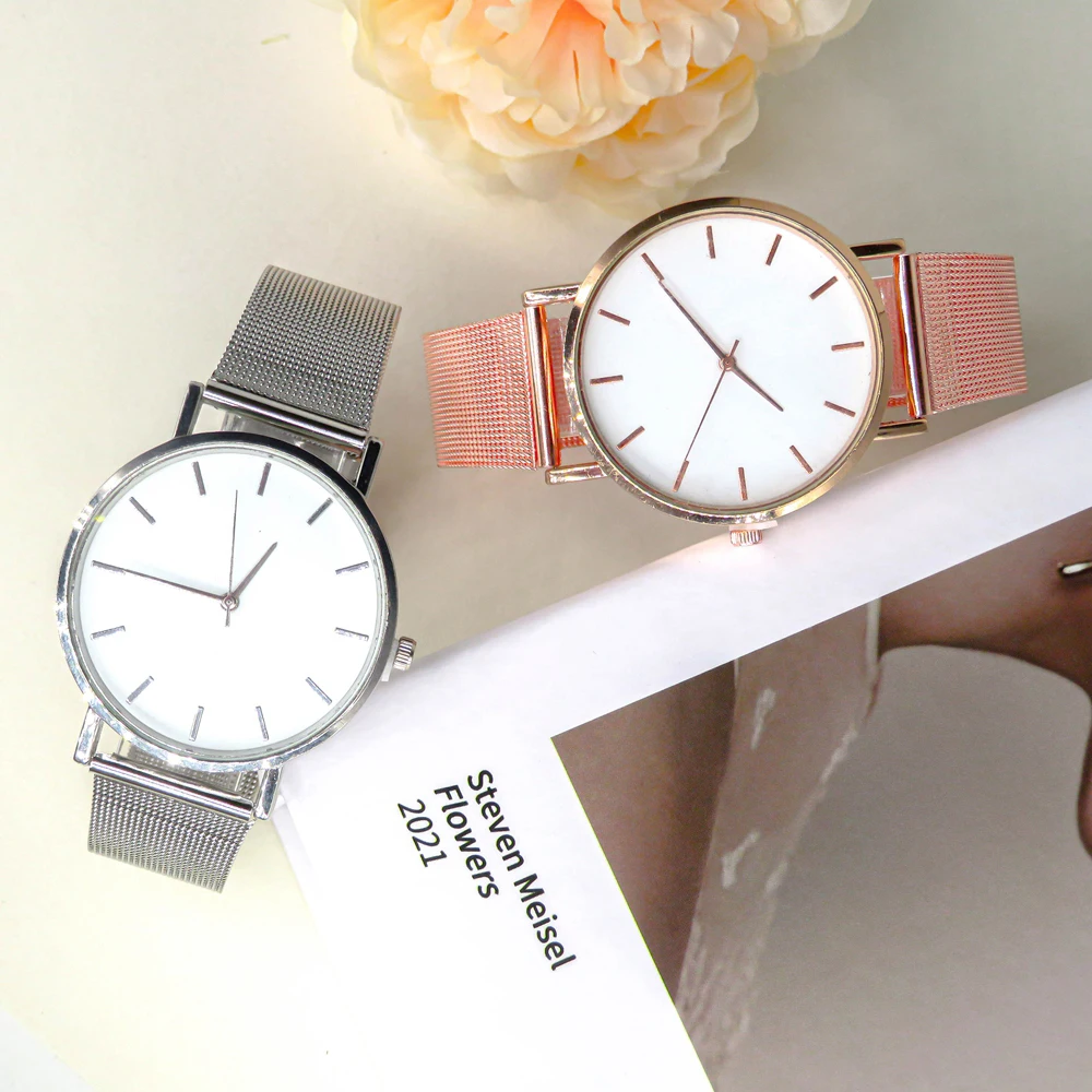 Новинка 2021 модные женские кварцевые часы простые с сетчатым браслетом из