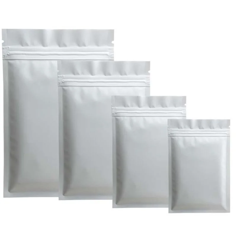 Оптовая продажа 100 шт. матовый чисто белый из алюминиевого Фольга мешок застежки