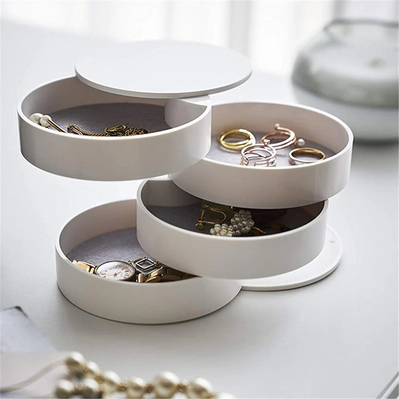 

Women Jewelry Storage Box New Design Fashion 4-Layer Rotatable Accessory Tray with Lid Birthday Gift for women