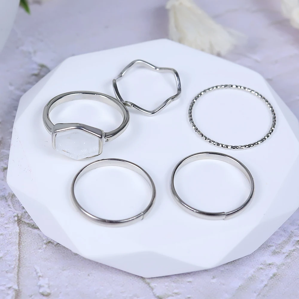 5pcs Ins Niche Design High Sense Suit Ring Female Element Geometric Fashion Simple Personality Index Finger Gothic | Украшения и