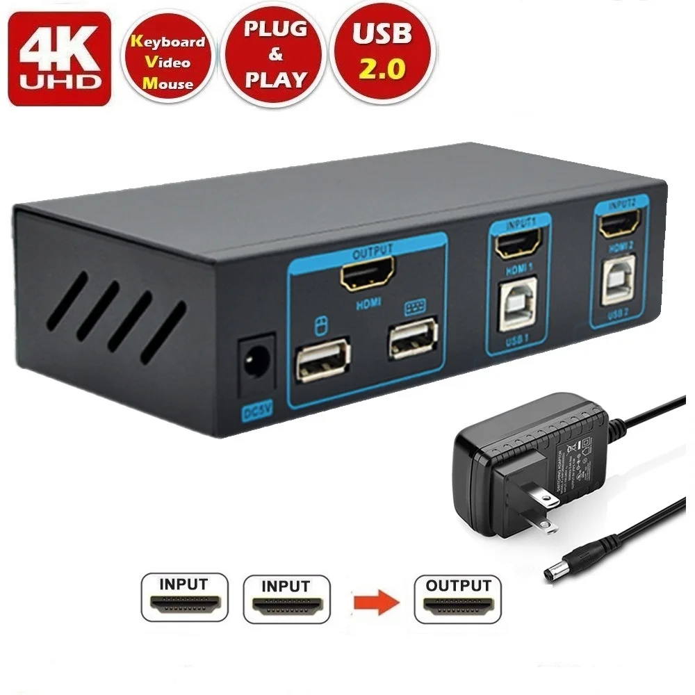SGEYR 2 порта USB HDMI KVM переключатель для двойного монитора 4 порт sup 4K x 2K клавиатура