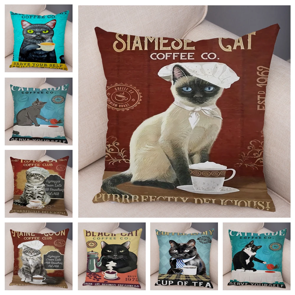 Coffee Cat Pet Cartoon Animal pillow cushion cover case funda cojin cojines decorativos para sofá 45x 45 almofadas 쿠션커버 чехлы