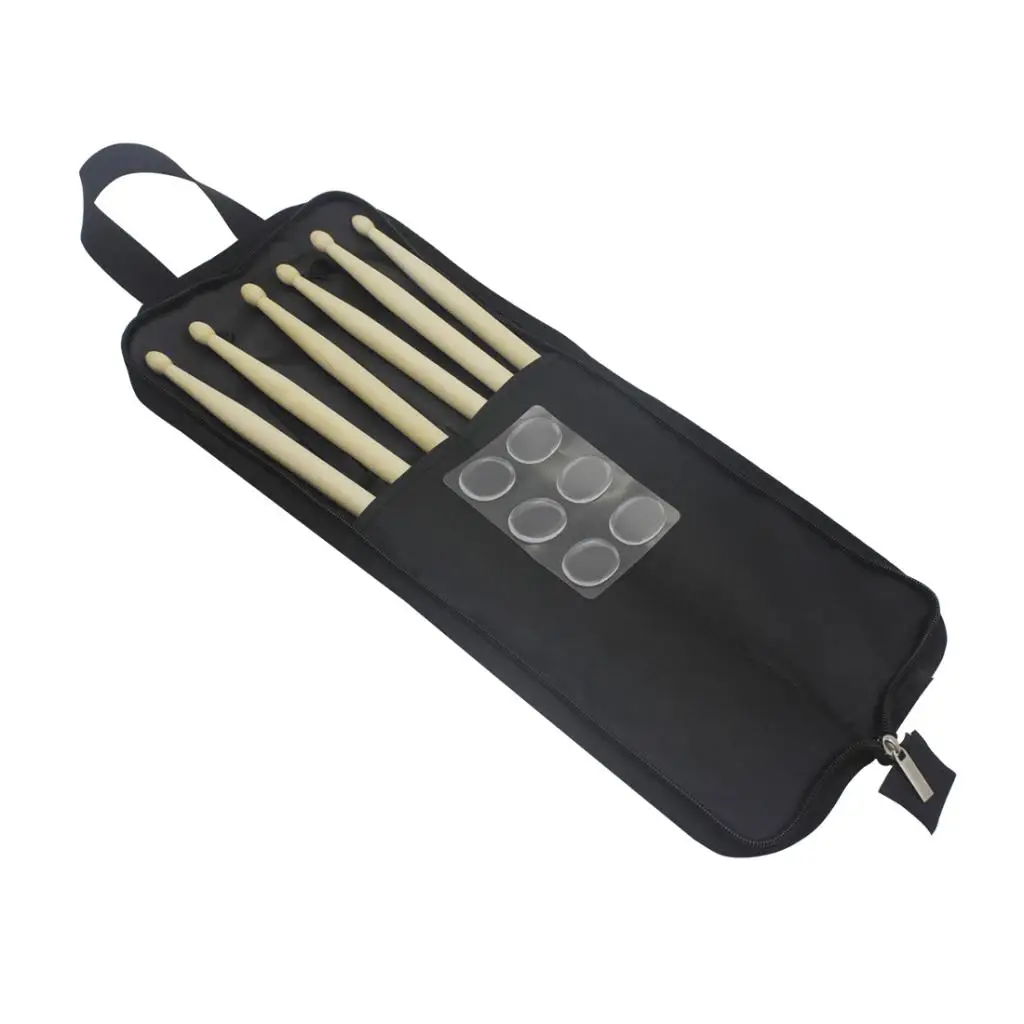 

3 Pair Maple Wood Drum Sticks Black Carry Bag Dampeners Set Musical Parts