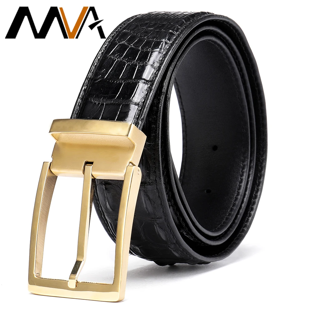 MVA Men's Leather Belts for Jeans Casual Men's Belt with Buckle Black Waistband Man Belt Pouch Cowskin Belts for Man 7006