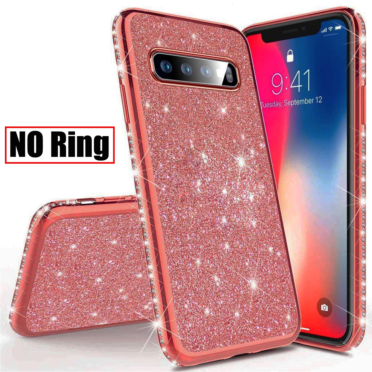 Мягкий чехол с блестками для samsung Galaxy A10 A20 A30 A40 A50 M10 A6 A7 A8 S10 S8 S9 плюс A50s 360 Примечание 10 кольцо автомобильный держатель - Цвет: RoseGod