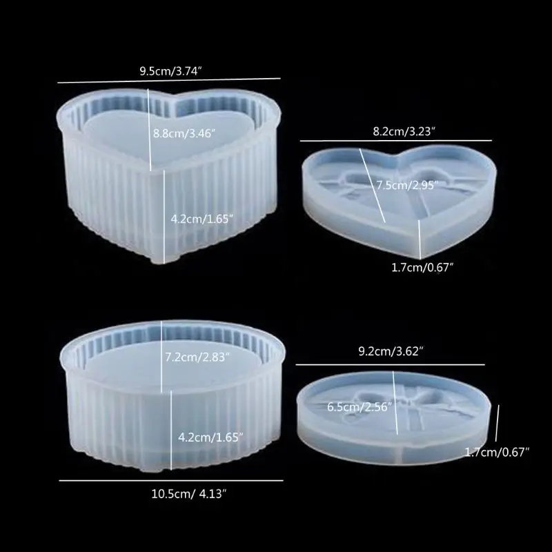

2Pcs Gift Boxes Silicone Molds with Ribbons Jewerly Boxes Molds Heart Oval Shape Silicone Resin Molds Art Crafts Tools