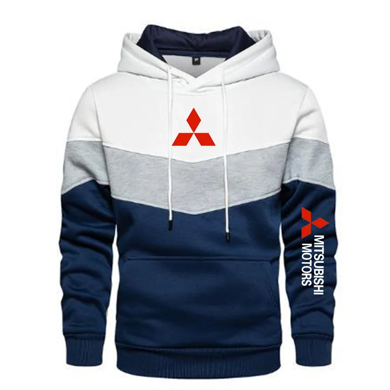 

2021 New Men's Mitsubishi Motors Logo Spring and Autumn Round Neck Casual Pullover Long Sleeve Patchwork Hoodie 5 Colors S-5XL