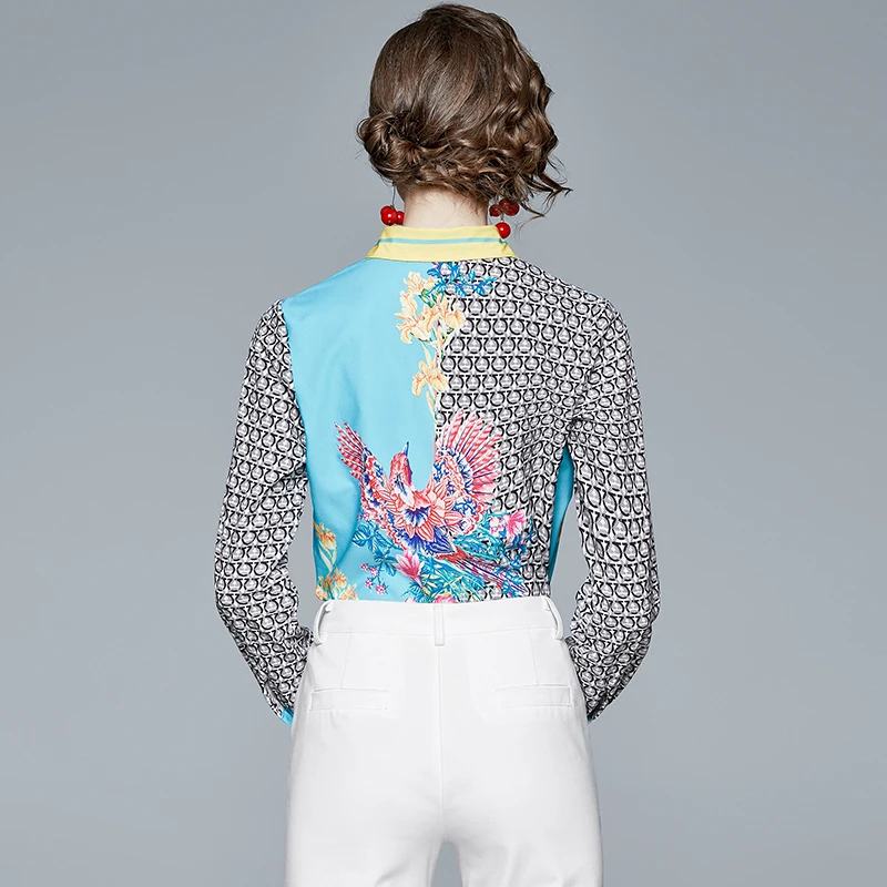 Женская рубашка с длинным рукавом модельные дизайнерские топы принтом винтажные