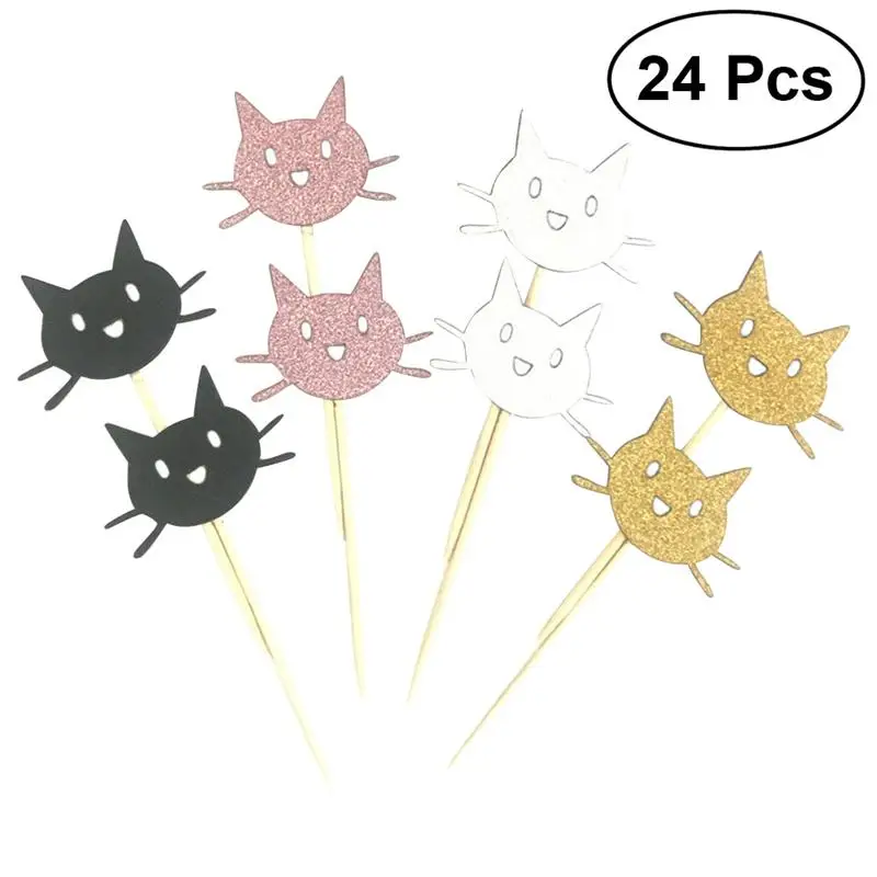 24 шт. топпер для торта милый кот выбор еды украшения вставка карта десерт кекс
