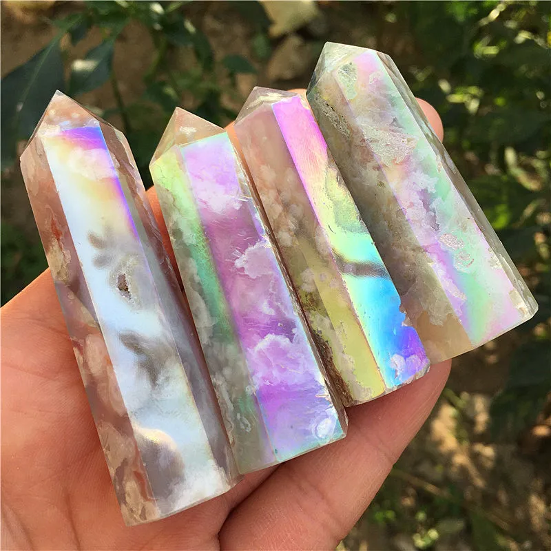 

Natural Cherry Blossom Agate Column Quartz Wand Point Obelisk Healing Decoration Natural Quartz Crystals