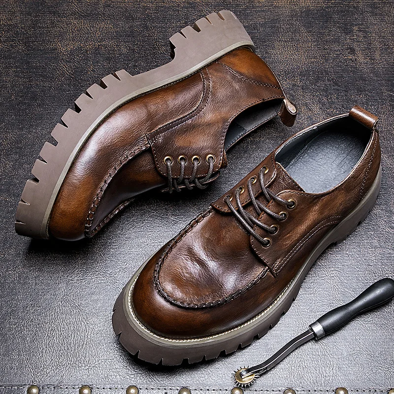 

Cowhide Lace-Up Business Men Shoes Autumn Winter British Retro Men Shoes Men Fashion High Quality Genuine Leather Shoes Men
