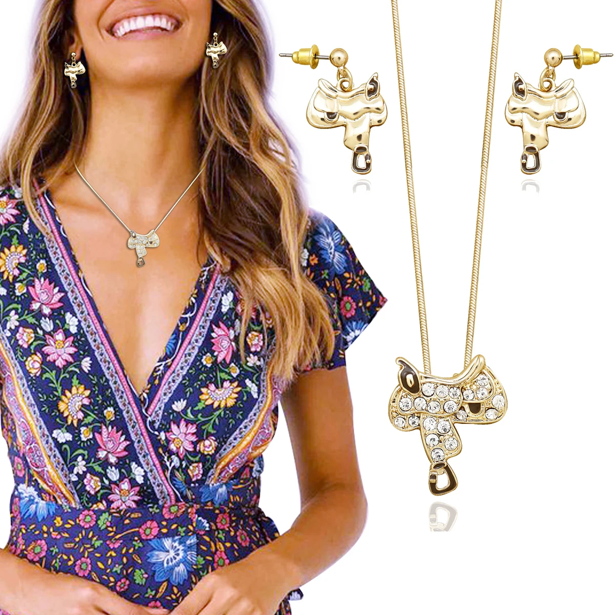 Леди Вестерн Техасский ковбойская ЛОШАДЬ СЕДЛО Родео золото змея серьги