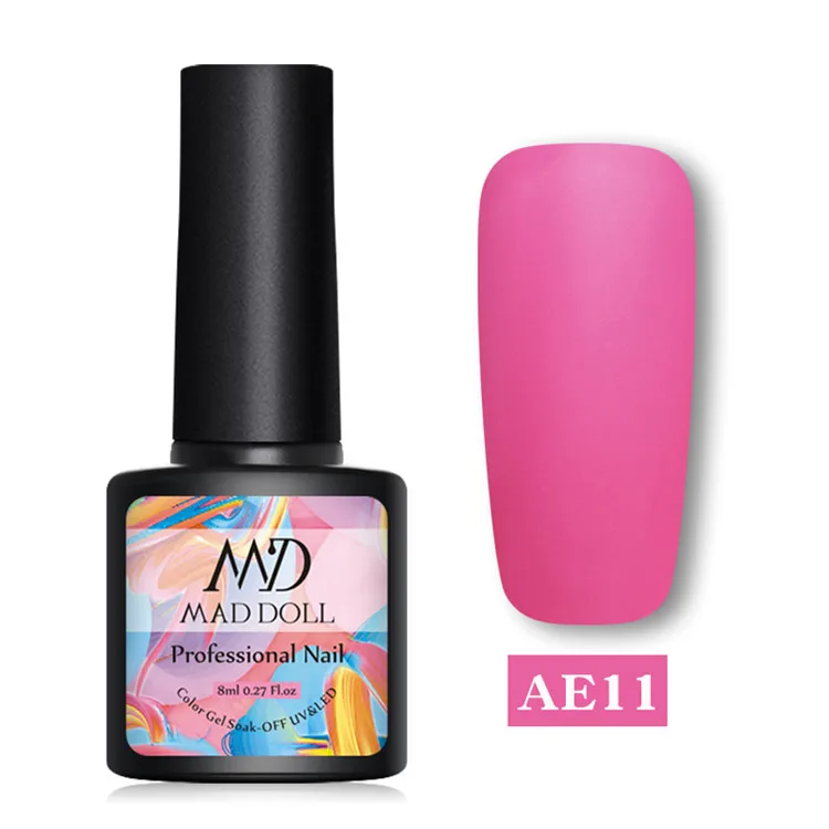 Matte11 MAD DOLL, 8 мл, блестящий гель, матовый лак для ногтей, розовое золото, блестящий лак, замочить от УФ-ногтей, Гель-лак - Цвет: Matte11