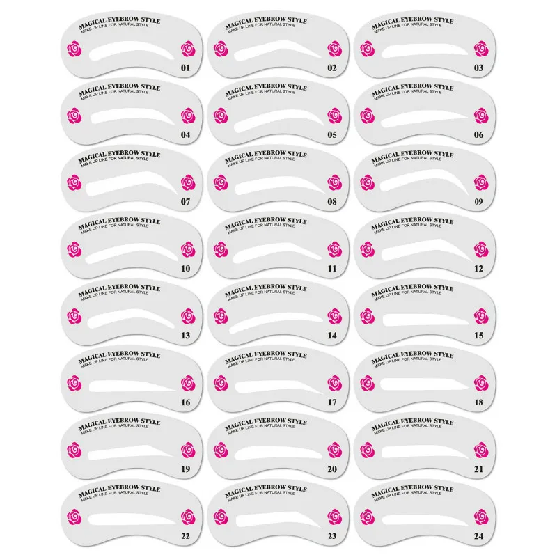 

24 Pcs Pro Reusable Eyebrow Stencil Set Eye Brow DIY Drawing Guide Styling Shaping Grooming Template Card Easy Makeup Beauty Kit