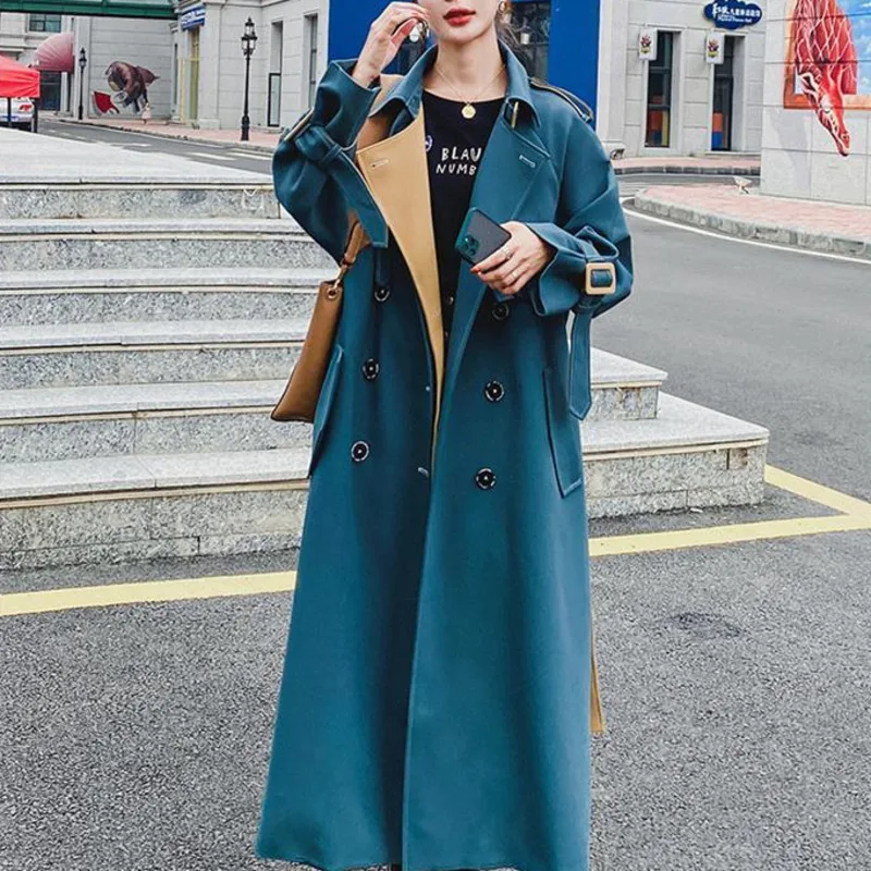 Женская одежда длинная куртка на осень и зиму женский длинный синий свободный