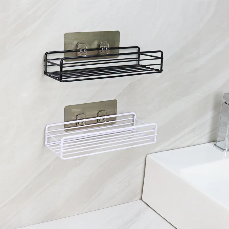 

Wrought iron kitchen shelf Wall-mounted bathroom storage rack Square reinforced strong non-marking finishing rack Storage shel