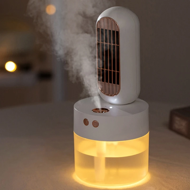 

Desktop Water Cooling Fan Super Quiet Desk Fan Mini Air Cooler w/ Night Light Visible Water Tank Spray Humidifier Fan Retailsale