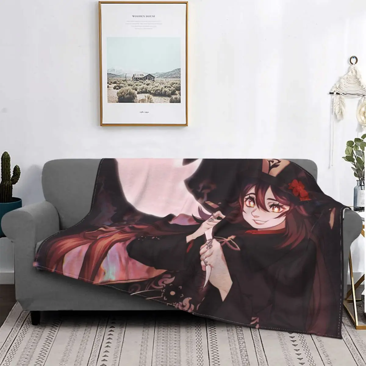 

Одеяло Genshin Impact Hutao, теплое портативное фланелевое одеяло в стиле аниме с мультяшным современным стичем для кровати и офиса