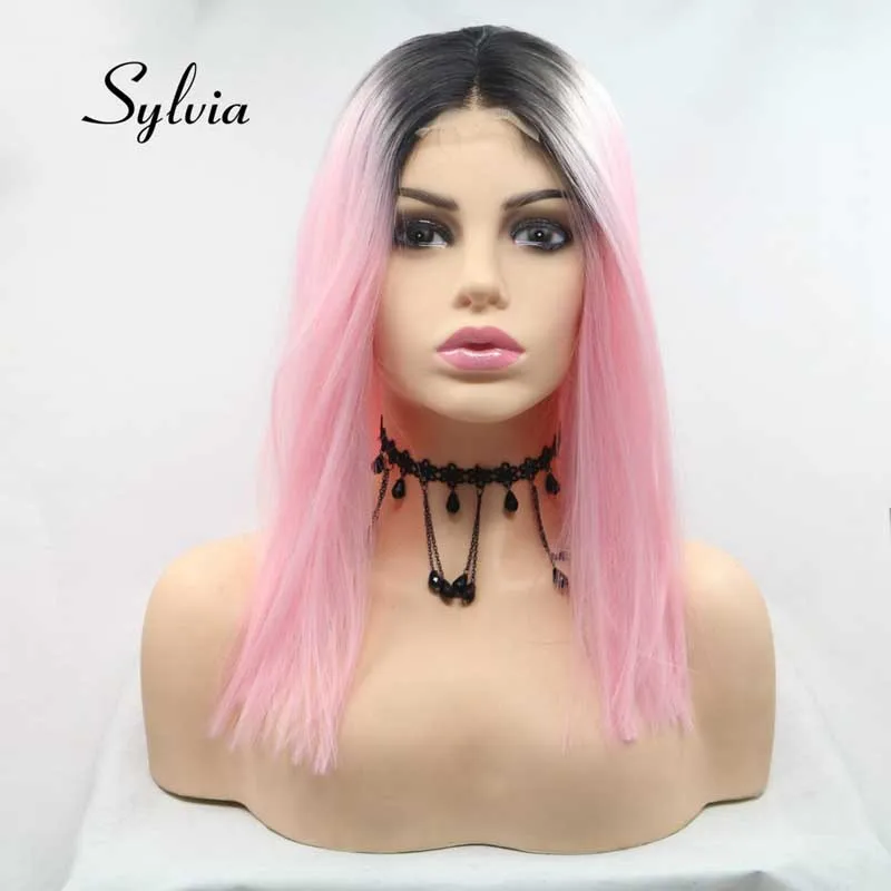 Sylvia 1*4 дюйма U часть Ombre розовый парик синтетический с темными корнями