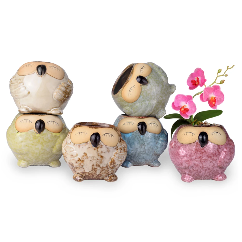 Керамический горшок с изображением милой совы|Цветочные горшки и кадки| |