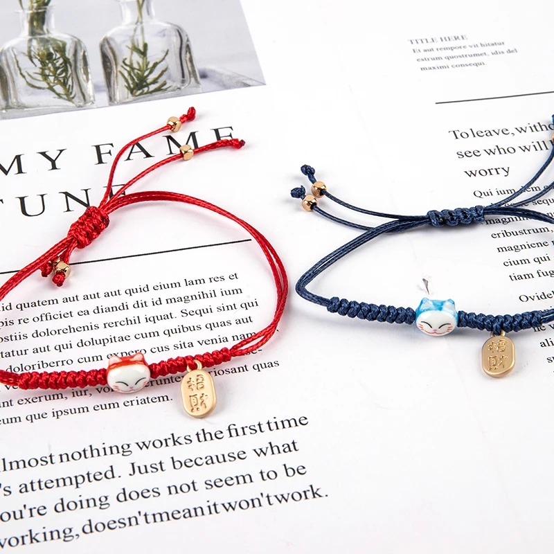 Браслет ручной работы с красочной веревкой счастливый кот для женщин Подарки на