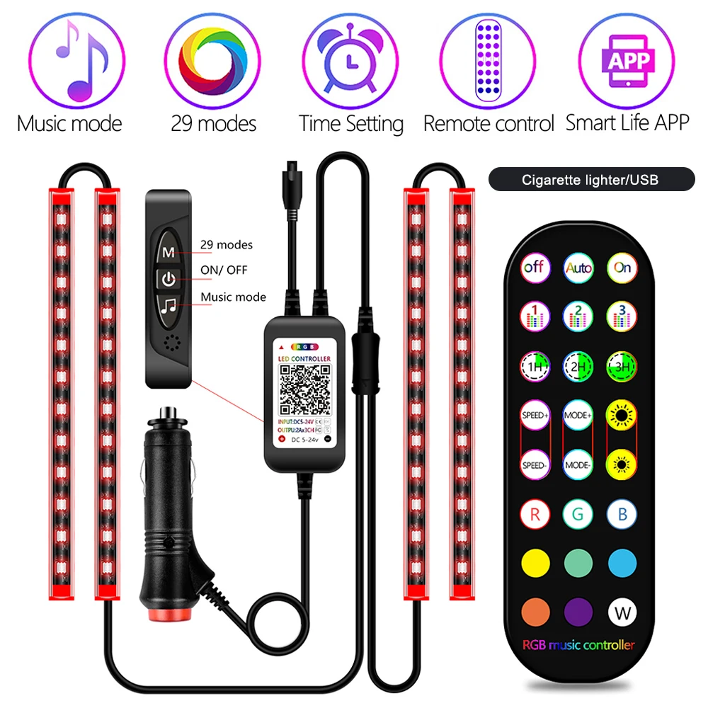

Car Atmosphere Light Bluetooth Remote Decorative Lamp RGB LED Light