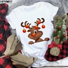 Женская футболка с оленем, модная футболка Harajuku с рождеством, белая хипстерская футболка, подходящая для всех сезонов, топы, одежда для женщин