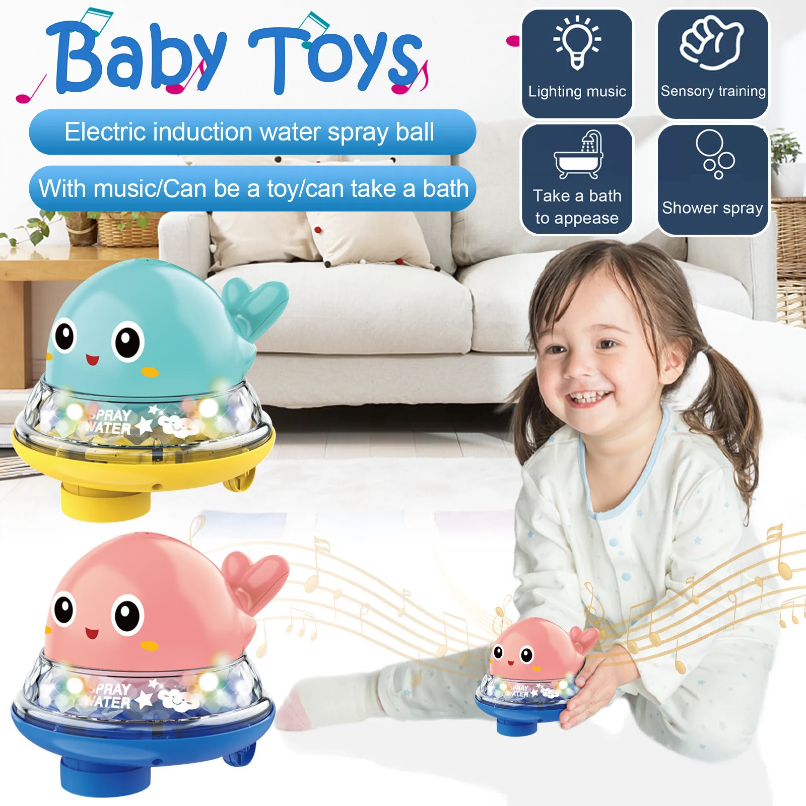 

New 2021 Hot Kids Baby Bath Toys Cute Cartoon Whale Floating Spraying Toy Light Up Automatic Spray Water Swimming Bathroom Toy
