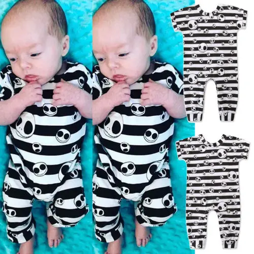 Новый Полосатый комбинезон с черепом на Хэллоуин для маленьких мальчиков и