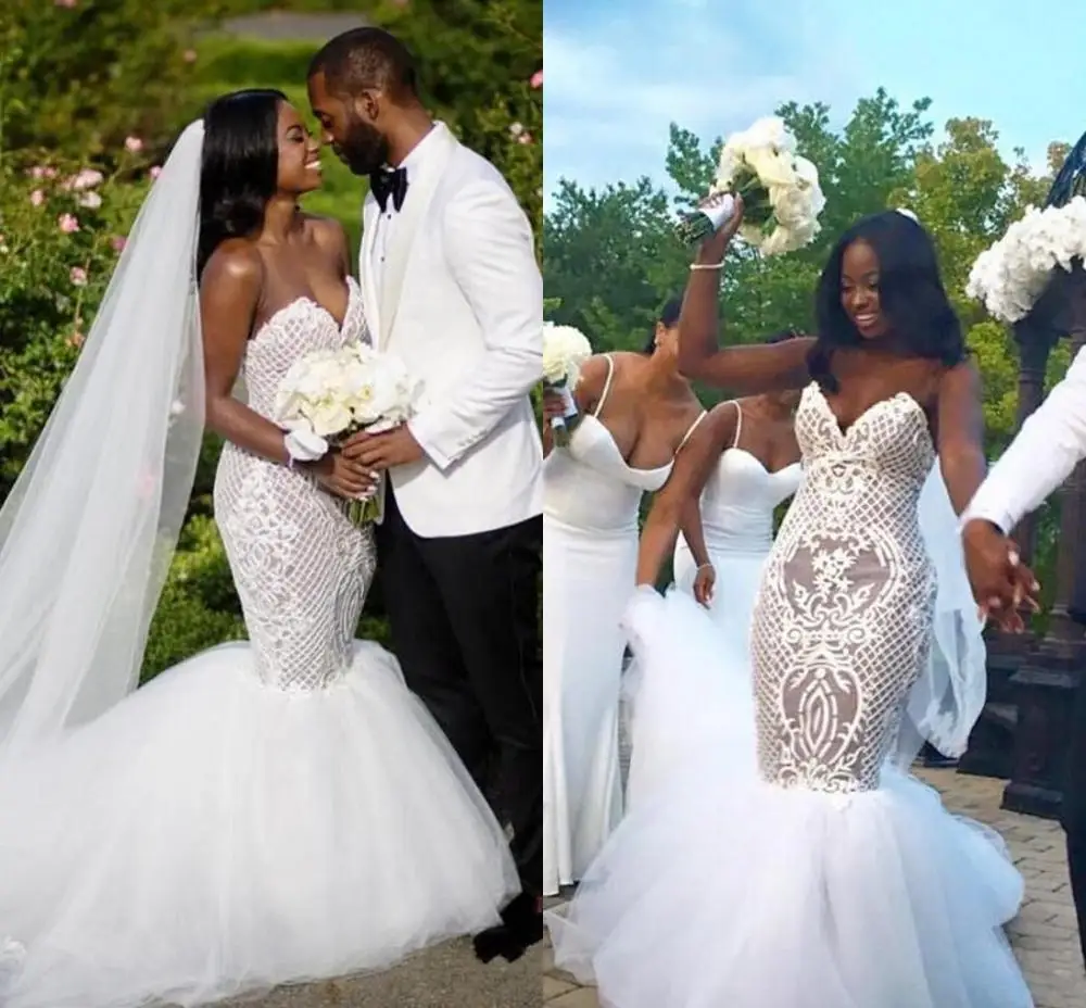 

robe de mariee 2020 Newest Sexy Lace Plus Size White African Wedding Dresses Mermaid Sexy Mermaid Beaded Long Bridal Gowns