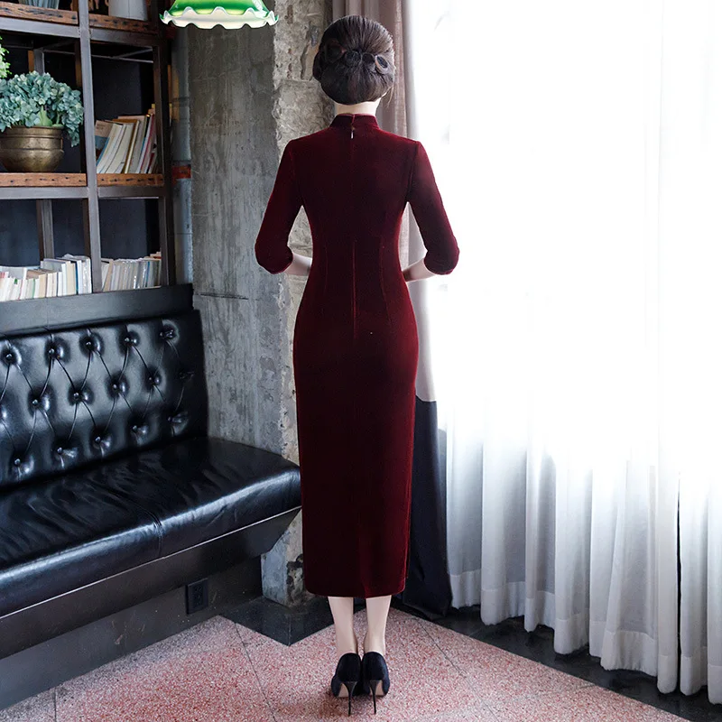 Новый бархат cheongsam для женщин ретро мать бисером Чонсам ежедневно представление