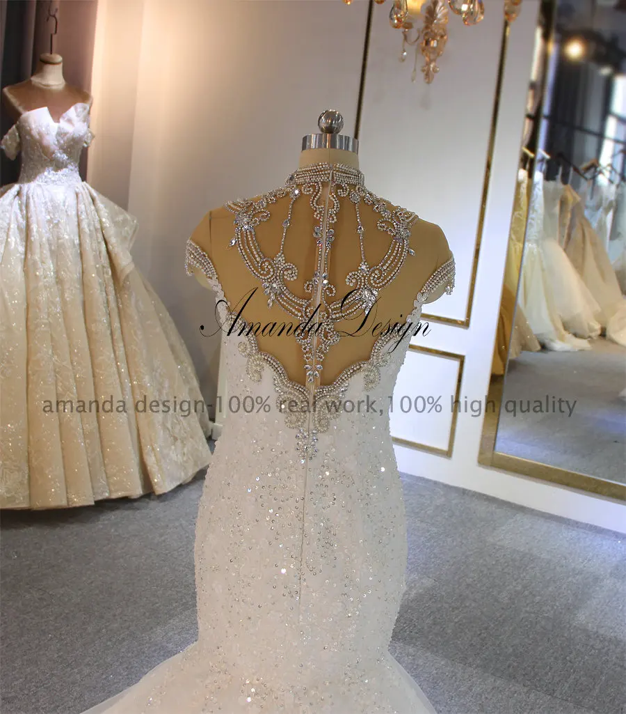 Аманда дизайн robe de mariee courte с высоким воротом и рукавами-крылышками Русалка свадебное платье в африканском стиле