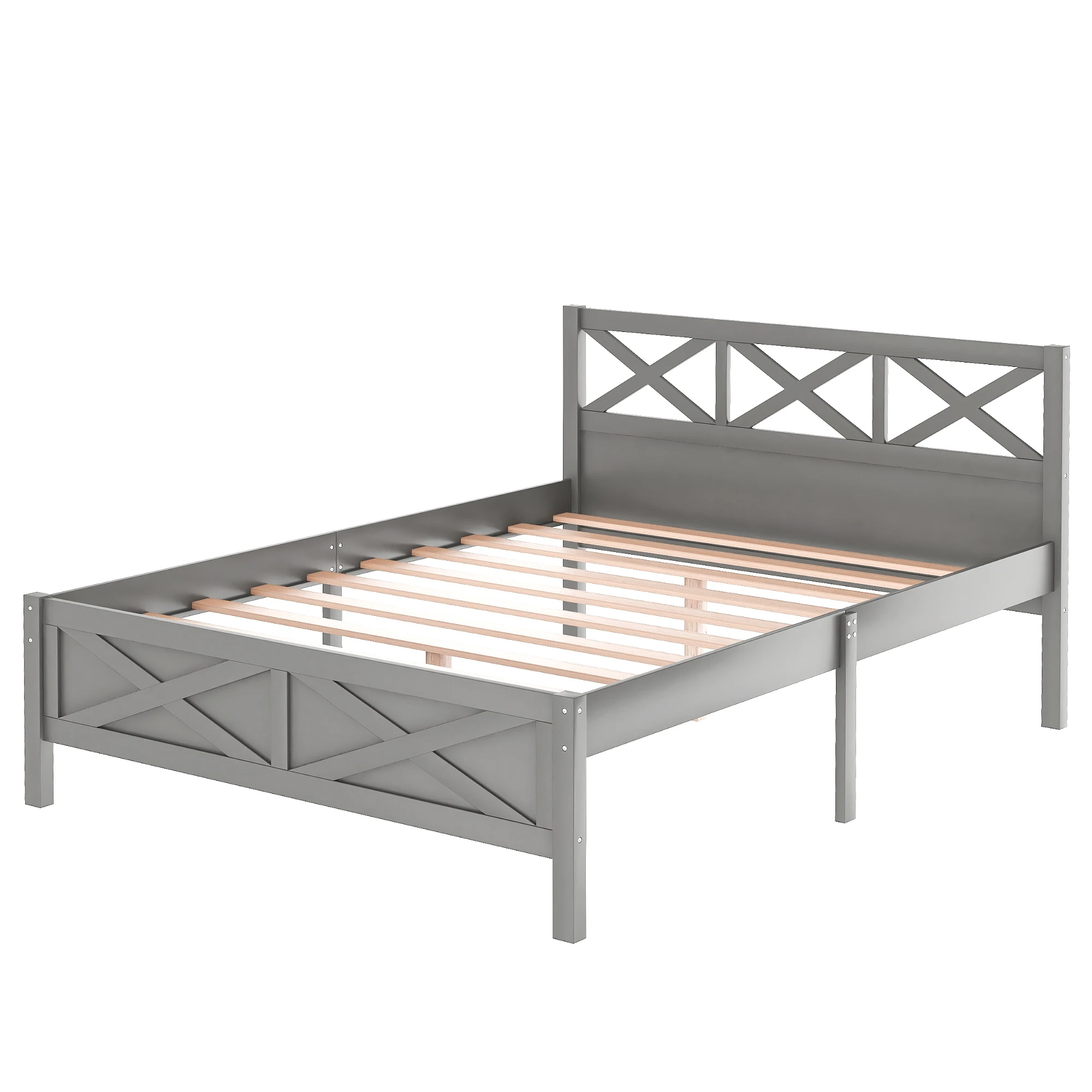 

Queen/Full/Twin Size Wooden Platform Bed with Extra Support Legs, X-shaped Frame Without mattress 64.1x 80.7x36inch