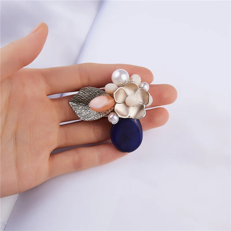 

Fashion Pin Brooches Flower Leaves Multicolor Imitation Pearl Brooch Sweater Coat Jewelry Accessories Party Wedding Pins Gifts