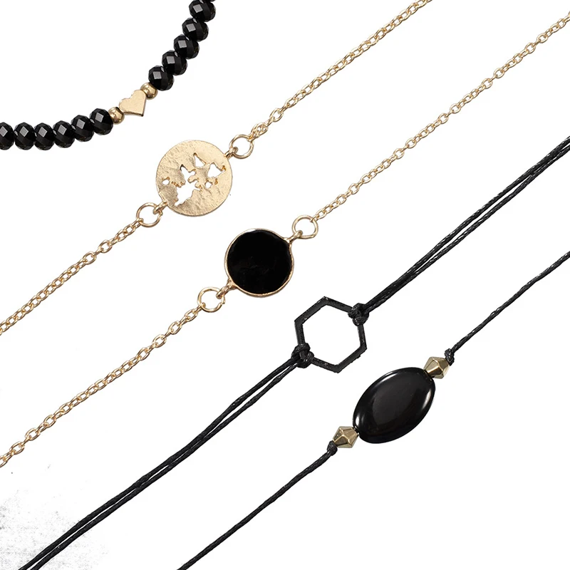 Винтажные браслеты 5 шт./компл. Женский изысканный геометрический золотистый