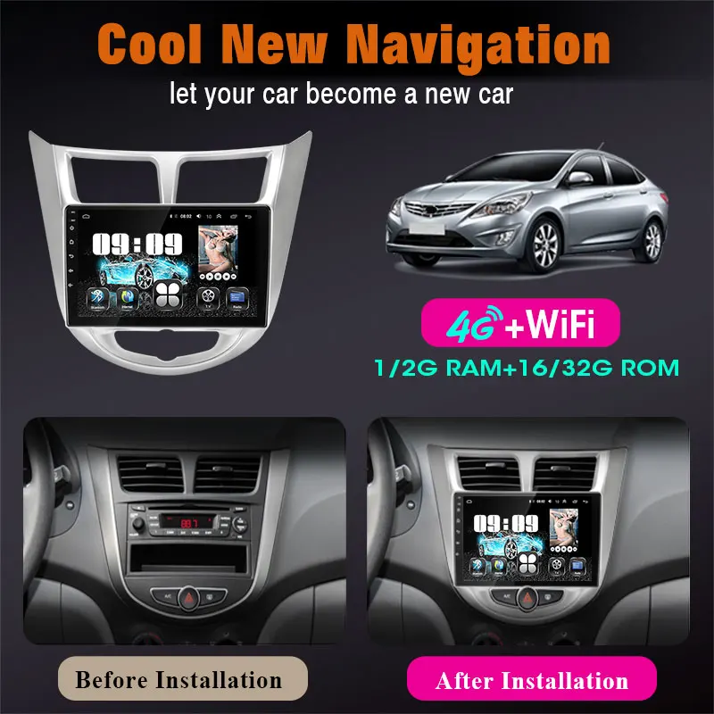 Android 10 0 2 din Автомобильный Радио Мультимедийный видео плеер для Hyundai Solaris 1 2010 2016 GPS