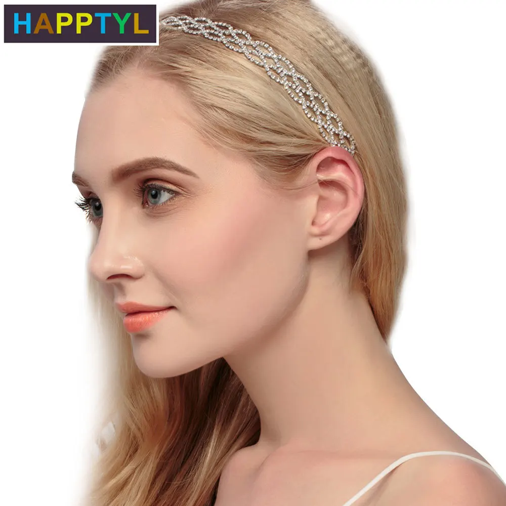 

HAPPTYL 1 шт. ручная работа, горный хрусталь, свадебные кристаллы, ободок для волос, бисер, Женская повязка на голову с резиновой лентой