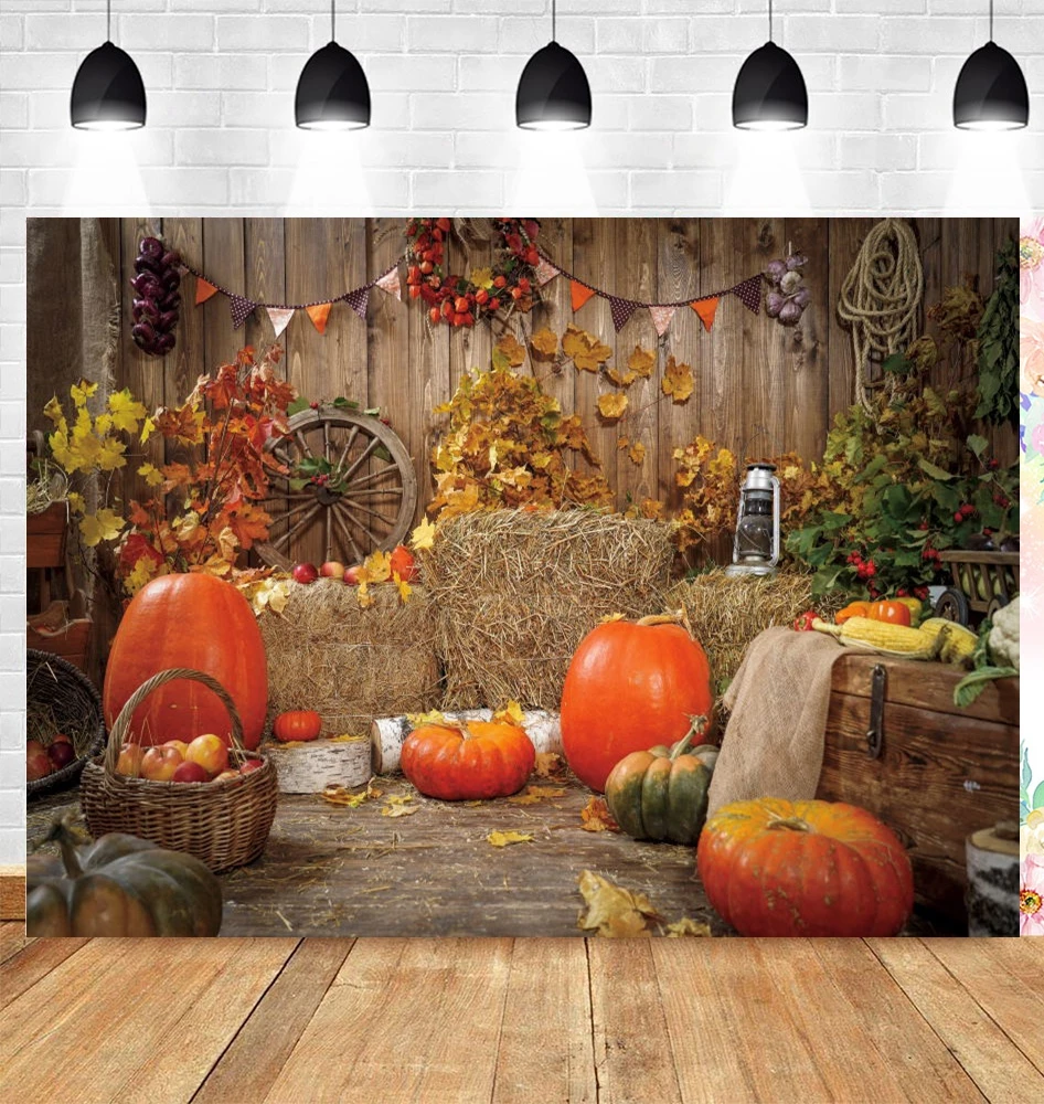 

Autumn Farm Barn Harvest Pumpkin Hay Block Scene Newborn Baby Portrait Backdrop Vinyl Photography Background For Photo Studio