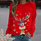 Женская Повседневная осенне-зимняя толстовка, пуловер с длинным рукавом и круглым вырезом для взрослых с мультяшным принтом, модная Женская рождественская одежда