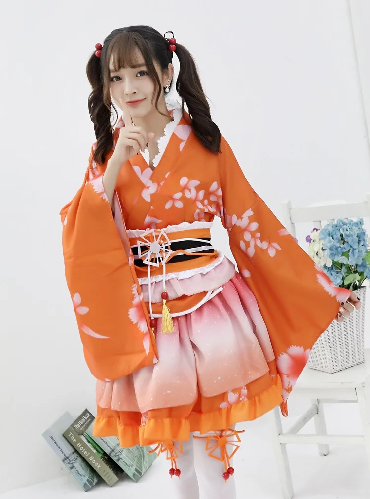 Кимоно в японском стиле кавайные девушки Цветочная юката хаори Любовь Живая