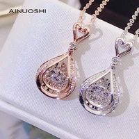 ainuoshi round cut 0 08ct real diamond water drop dancing 18k gold pendant necklace unique design jewelry for women 18