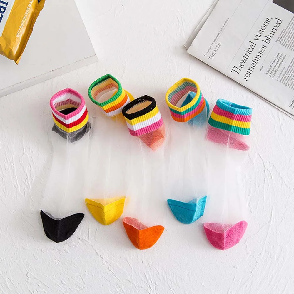 Женские летние носки в радужную полоску прозрачные невидимые модные