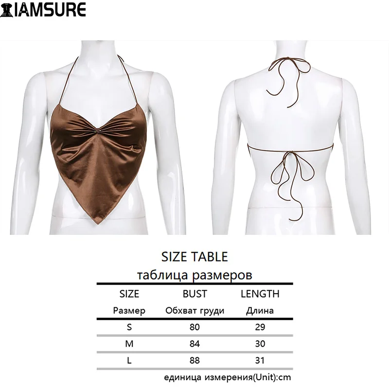 

IAMSURE Sexy Satin Camisole Top Party Night Club Wear V-Neck Backless Halter Crop Tops Women 2021 Summer Sleeveless Tank Top Y2K