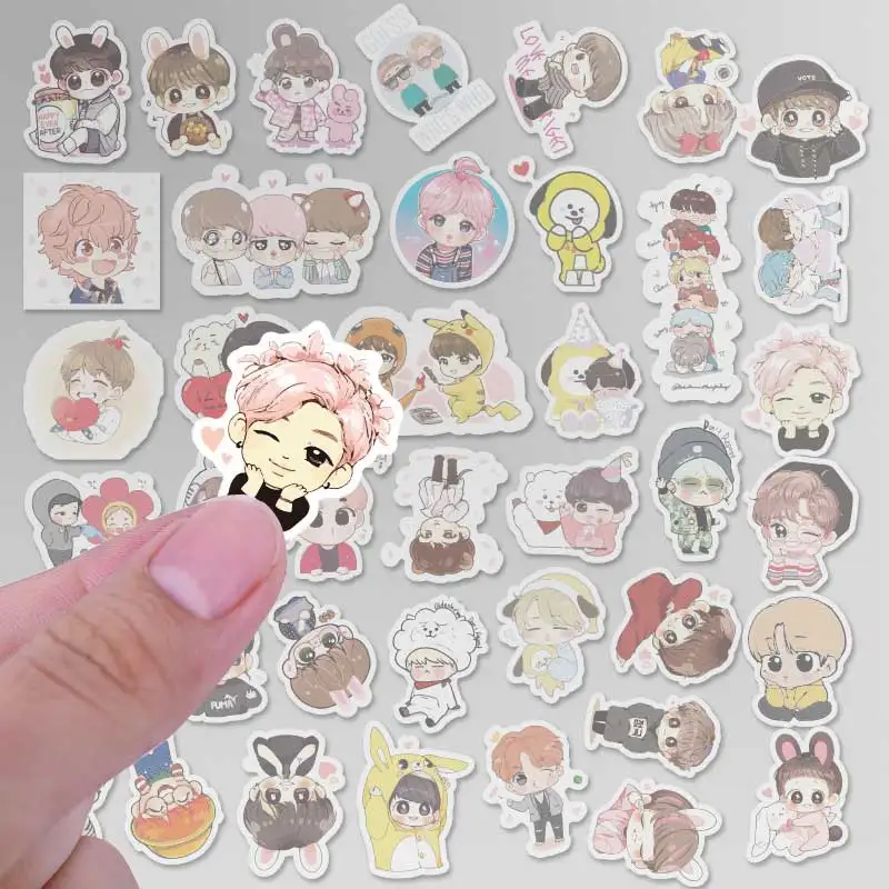 40 шт./компл. дети мультфильм водонепроницаемый Bangtan наклейки для мальчиков забавные Bangtan Expression наклейки девушка журнал бутылка Moble ноутбук