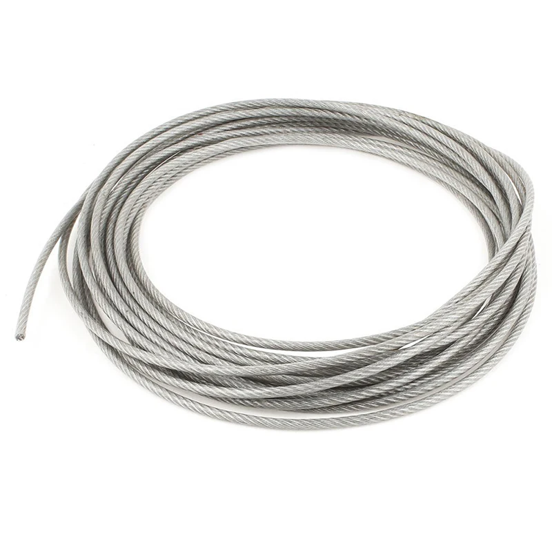 

5mm Dia Steel PVC Coated, Flexible Wire Rope Cable 10 Meters Transparent + Silver