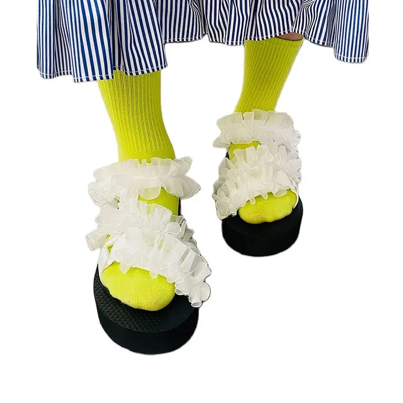 

Imakokoni original Japanese white ins lace beach sandals female summer wild flat bottom thickness increase 213375