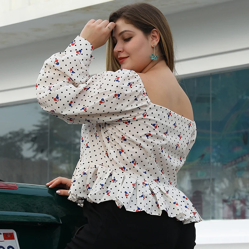 WHZHM Сексуальные вечерние топы с оборками женская рубашка длинным пышным рукавом