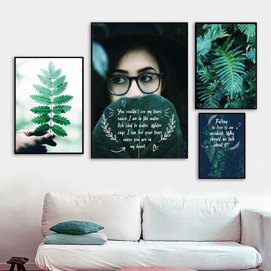 

Зеленые пальмовые листья мотивационные любовь цитаты настенная Картина на холсте скандинавские плакаты и принты настенные картины для декора гостиной