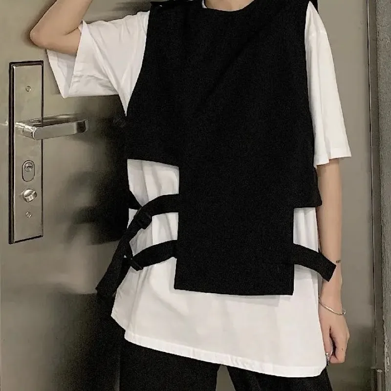 

Nicemix-мужская футболка в стиле Харадзюку, необычный Темный жилет, костюм из двух предметов, трендовый летний сезон 2020